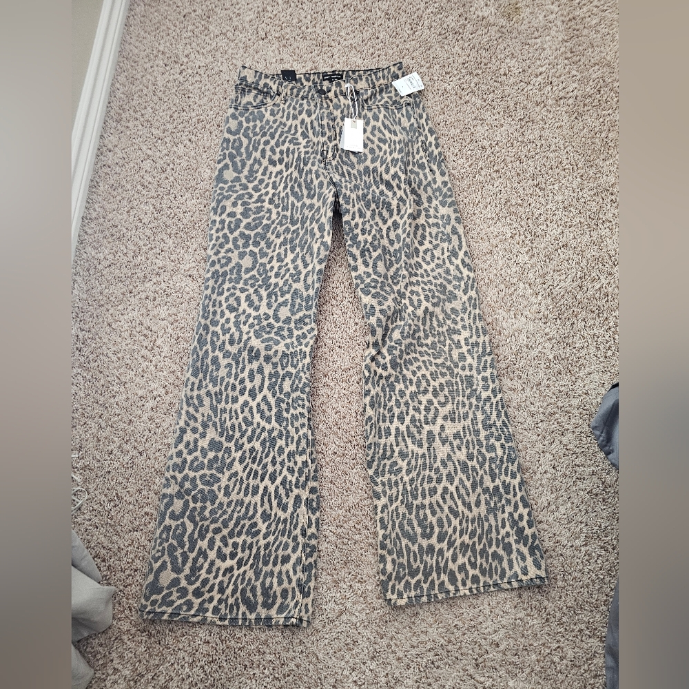 Good American Leopard Print Wide Leg Jeans - Taupe & Black Spots